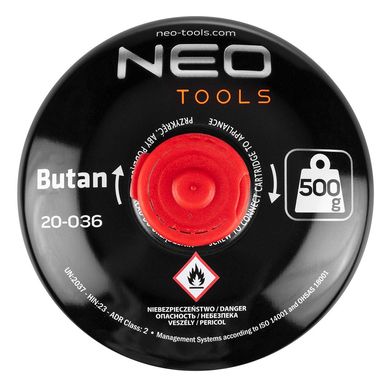 Баллон с бутановым газом 500 г, навинчивающийся Neo Tools 20-036