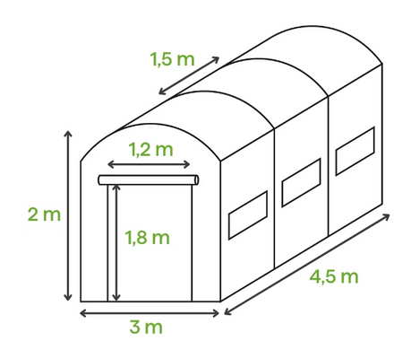 Тунель-теплиця DOUBLE Cultivo 3х4,5х2 - 13,5м2 зелений 003324, 003324