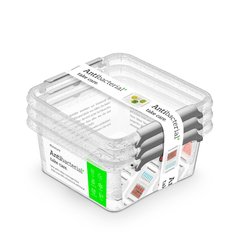 Сет антибактеріальні пластикові харчові контейнери з мікрочастинками срібла 0,85 л 15 х 15 х 9,5 см - 3 шт Orplast 3020