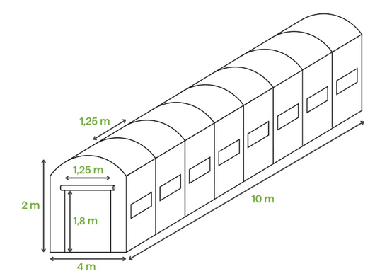 Тунель-теплиця Cultivo DOUBLE Двері 4х10х2 - 40м2 білий 003352, 003352