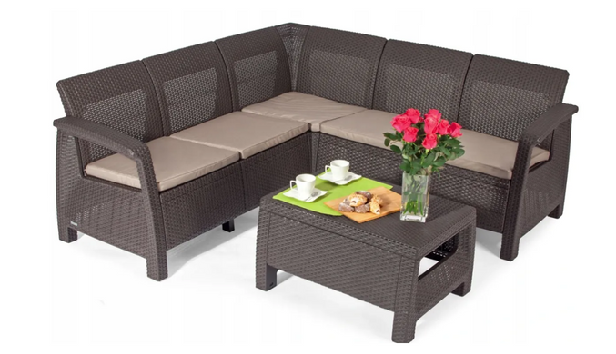 Набір пластикових садових меблів (кутовий диван+столик) Keter BAHAMAS RELAX 227815 коричневий