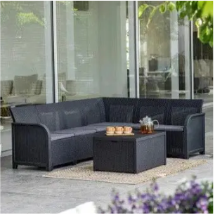 Набор пластиковой садовой мебели (угловой диван + столик) Keter Elodie 5 Corner 254097 графит