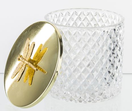 Декоративна скляна ємність з кришкою золотистого кольору