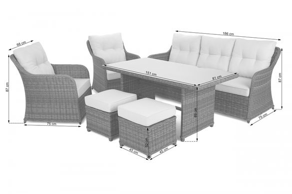 Садовая мебель из технического ротанга Home Garden Bergamo White/Grey с подушками