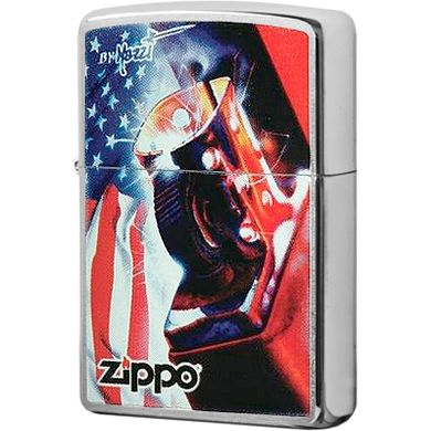 Оригинальная зажигалка Zippo 24179 Mazzi с флагом США Brushed Chrome