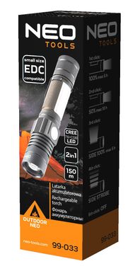 Акумуляторний ліхтарик USB, 2000мАч, 3.7 Li-ion, 10Вт, 800lm 2 в 1 CREE T6 LED NEO 99-033