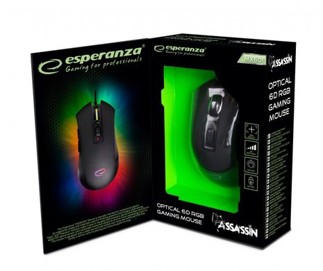 Мишка дротова з підсвічуванням Esperanza LED RGB 6D OPT. USB Assasin USB EGM601