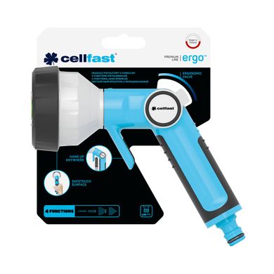 Пистолет ороситель 4 - функциональный прямой для полива Cellfast ERGO™ 53-340 голубой