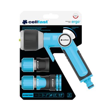 Комплект для поливу з багатофункціональним пістолетним зрошувачем 1/2" - 5/8" Cellfast ERGO™ 53-530 блакитний, 53-530