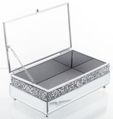 Декоративная серебряная прямоугольная стеклянная шкатулка 21х13 см