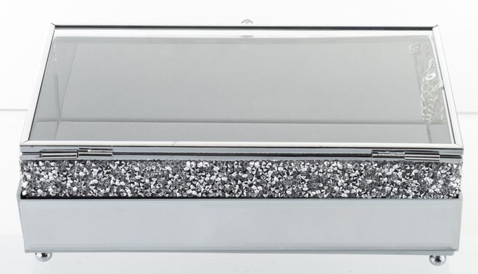 Декоративна срібна прямокутна скляна скринька 21х13 см