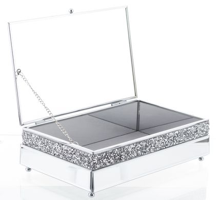 Декоративная серебряная прямоугольная стеклянная шкатулка 24,5x16 см