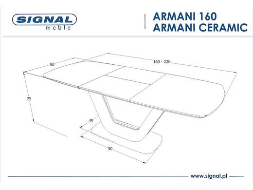 Стол раскладной Armani Ceramic белый эффект мрамора/черный мат 160(220)х90 см Signal