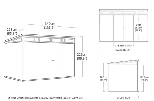 Садовый пластиковый домик Keter Cortina 11×7 (342см х216см) 259113 темно-серый