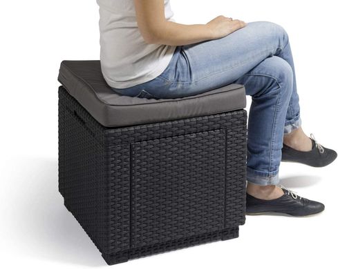 Пуф з подушкою ефект ротанга, пластик Keter Cube With Cushion 213785 графіт