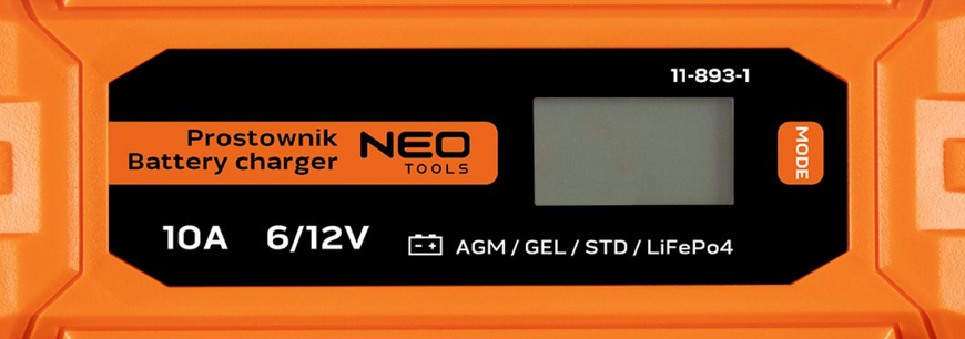 Зарядний пристрій Neo Tools 10А 160Вт 3-200Ач для автомобільних акумуляторів AGM GEL 11-893-1