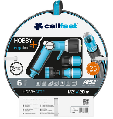 Поливочний набір Cellfast HOBBY 1/2" 20 м 6 шаровий + з'єднувачі ERGO 16-209