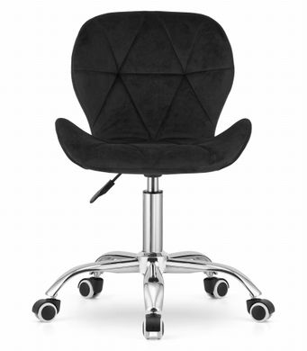 Поворотный стул черный вельвет, крутящийся со спинкой на колесах Velka AVOLA