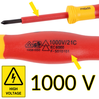 Отвертки с изоляцией Tactix VDE GS 1000V из прецизионной стали S2 7шт 205793VD