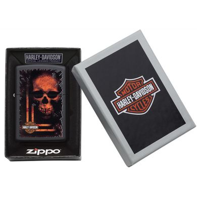 Запальничка Zippo Harley Davidson Orange Skull Brass Black 60003929 Помаранчевий череп латунний чорний