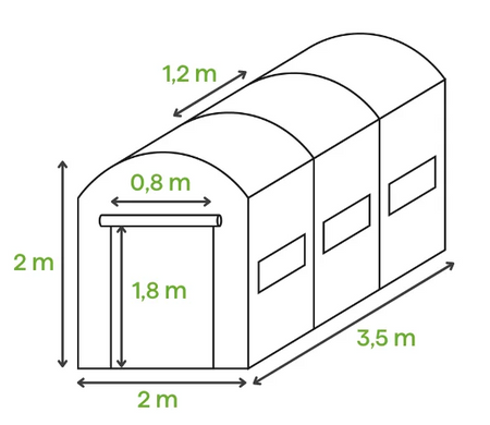 Туннель-теплица Cultivo 2х3,5х2 - 7м2 зеленый 001387, 001387