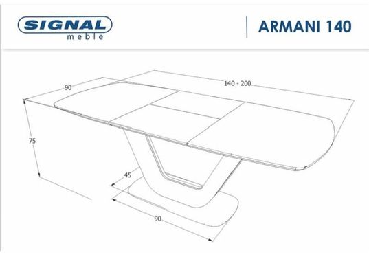 Стіл розкладний Armani білий мат на одній опорі 140(200)х90 см Signal