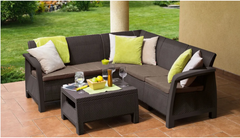 Набір пластикових садових меблів (кутовий диван+столик) Keter CORFU RELAX 227815 коричневий