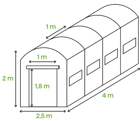 Тунель-теплиця Cultivo 2,5х4х2 - 10м2 зелений 003021, 003021