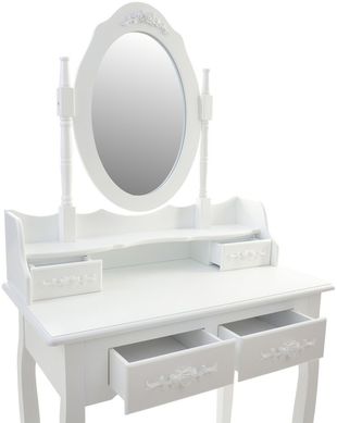 Косметический туалетный столик с зеркалом и табуретом белый