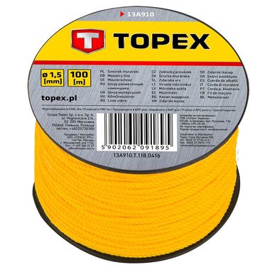 Шнур муляра розмічальний Topex, 1.5 мм на котушці 100 м Topex 13A910