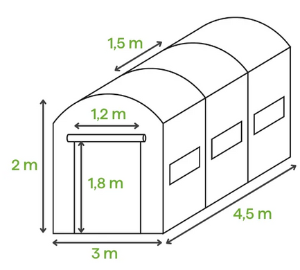 Тунель-теплиця Cultivo 3х4,5х2 - 13,5м2 зелений 001018 , 001018
