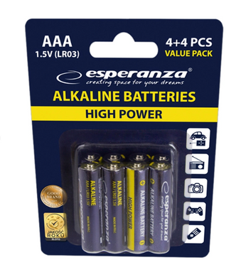 Високоякісні лужні батарейки 8 шт Esperanza Baterie Alkaliczne AAА EZB104
